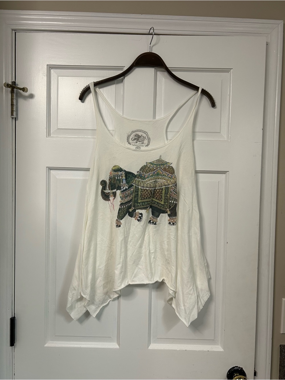 Ivory Elephant Print Handkerchief Hem Camisole
